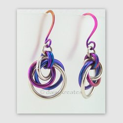 Tea Rose Mobius Earrings in Sterling Silver and Purple Niobium