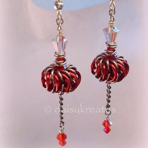 Red Genie Bottles Earrings with Chainmaille Whirlybird