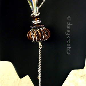 Genie Bottle Necklace with Brown Chainmaille Whirlybird Pendant