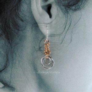 Silver and Gold Tone Tea Rose Earrings with Sterling Silver French Ear Wires