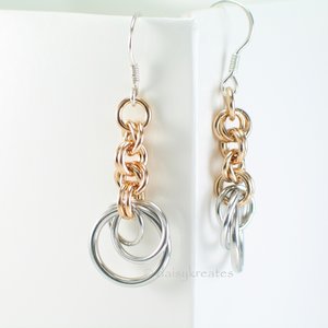 Silver and Gold Tone Tea Rose Earrings with Sterling Silver French Ear Wires