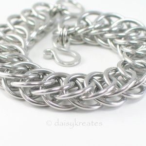 Classic and Bold Half Persian Chainmaille Bracelet in Bright Aluminum