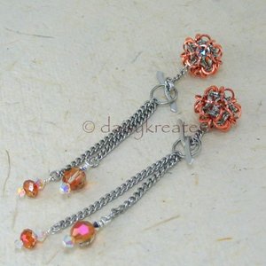 Chainmaille Temari Cuff Links in Stainless Steel with Copper Accent
