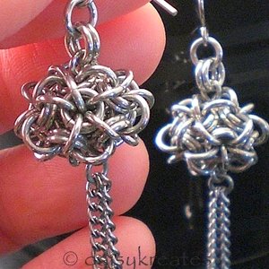 Japanese Dodecahedron Earrings in Silver Monochrome