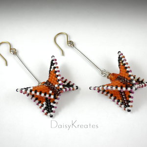 Monarch Butterfly earrings flutter lively on long wire for extra movement