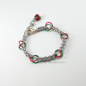 Red Green Poinsettia Flower Chainmaille Bracelet