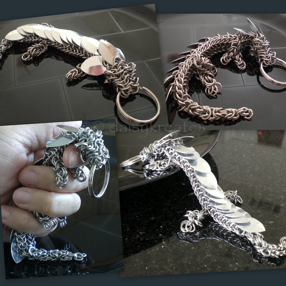 Chainmaille Pet Dragon Key Fob in all Stainless Steel Rings