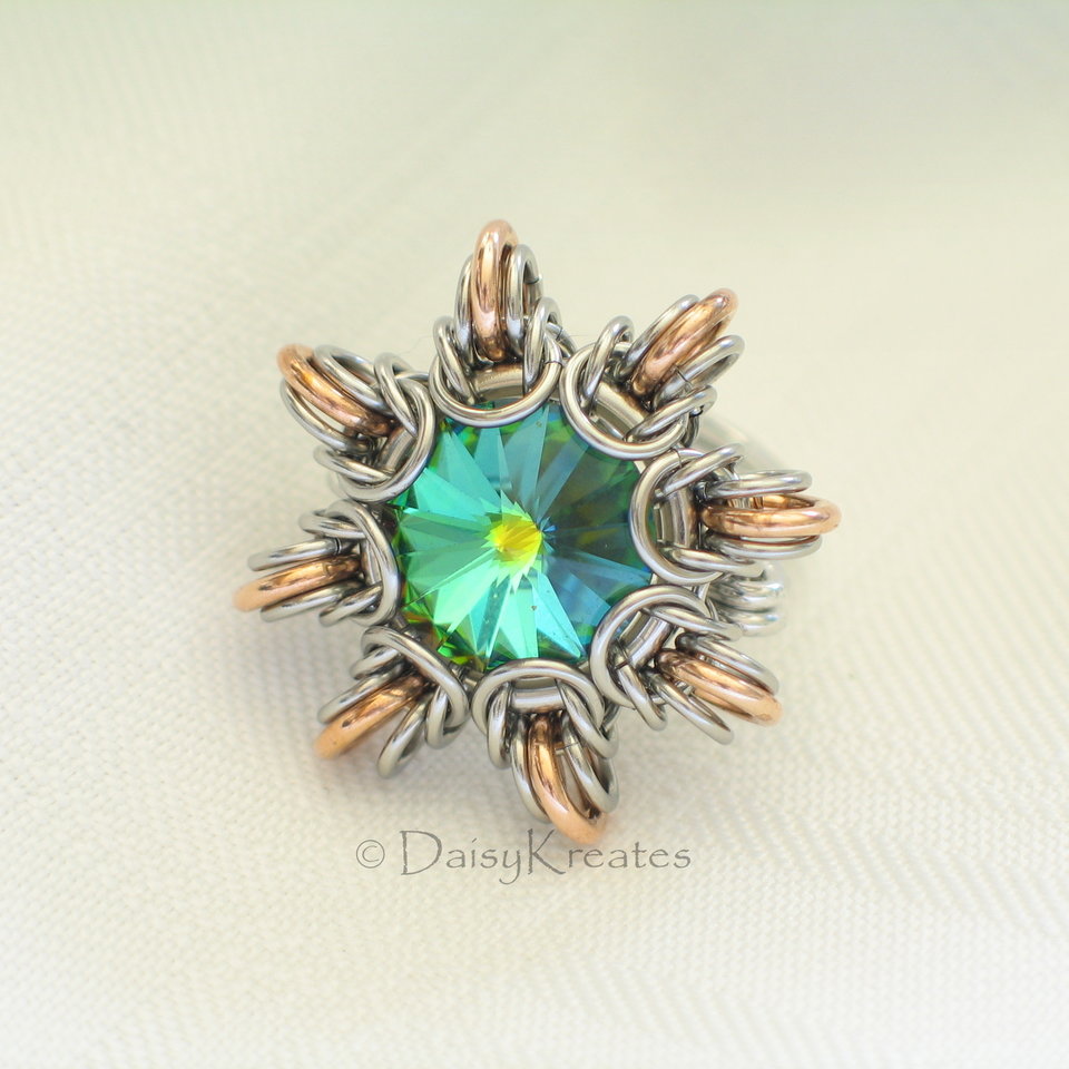 Sunburst design centering around 12mm Swarovski chaton