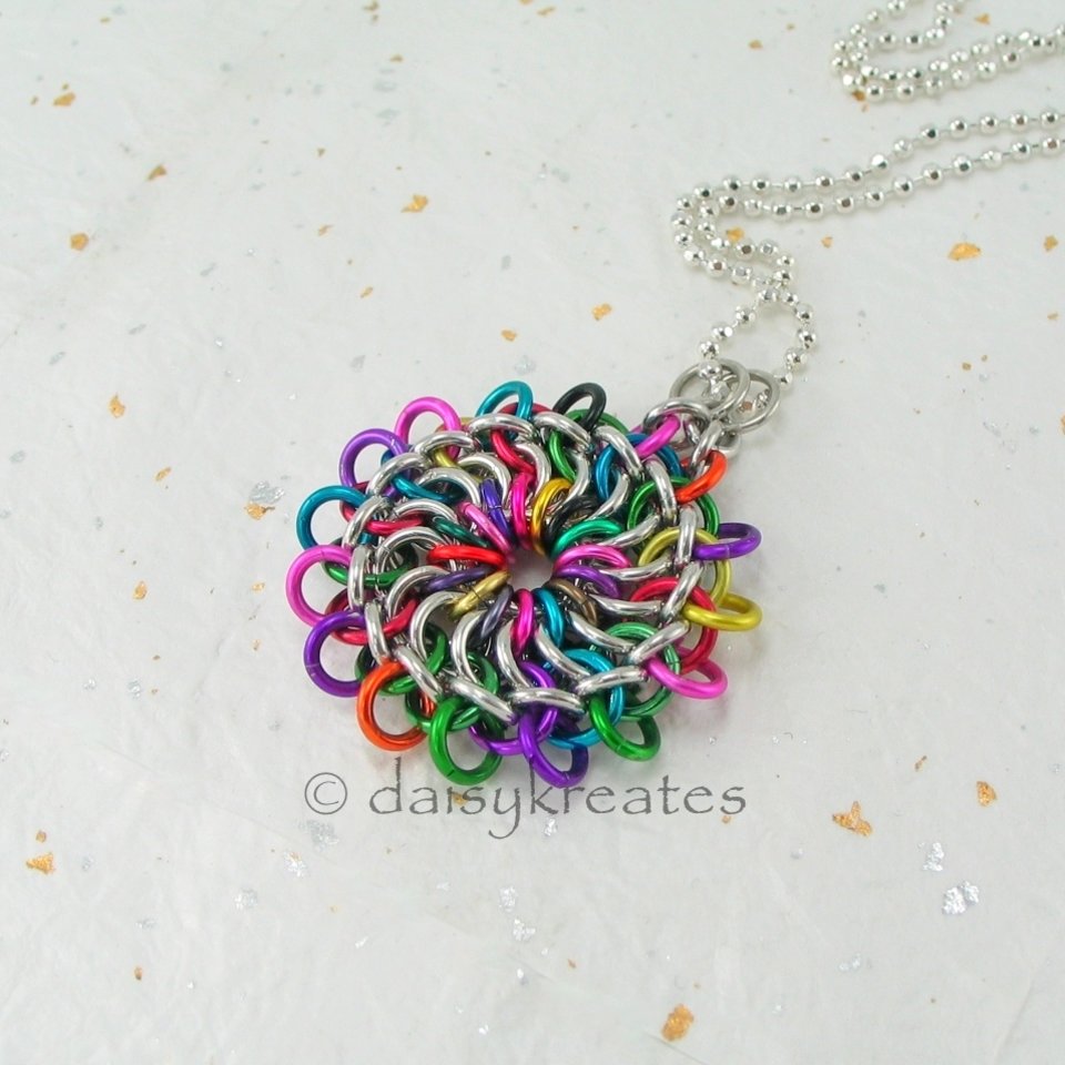 Multi-Color Chainmaille Mandala Pendant on 18-inch Neck Chain