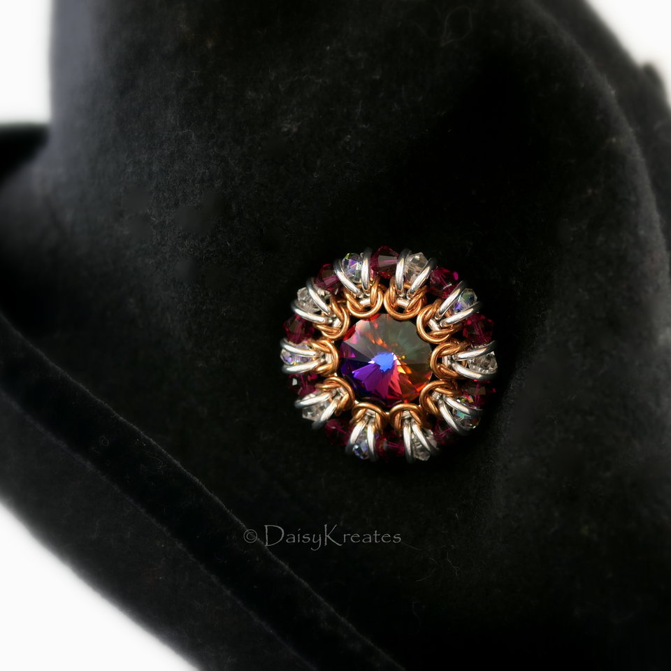 Ruby Red Sunburst hat pin with Swarovski crystals