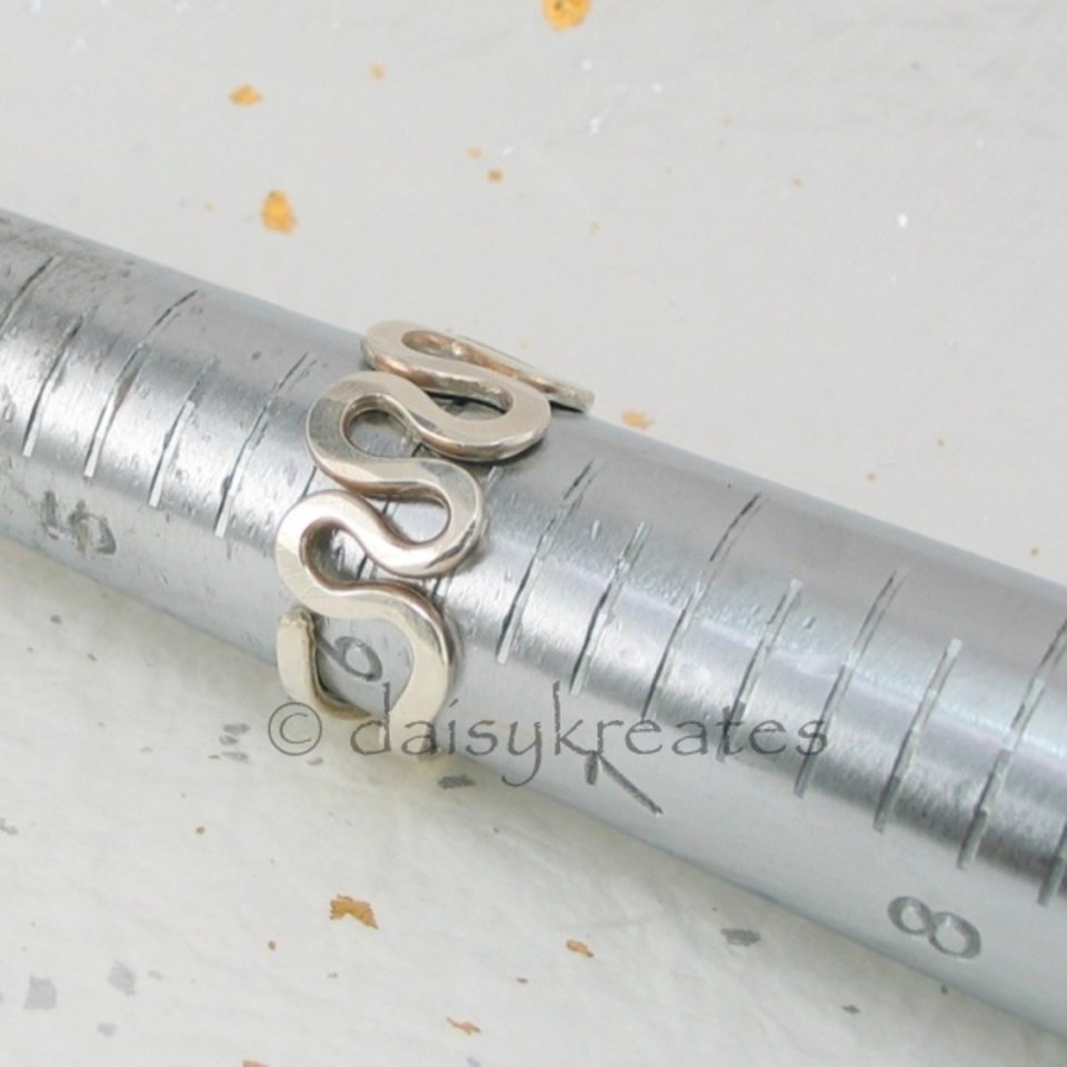 Sterling Silver Squiggle Finger Ring, adjustable up to size 7 with ease