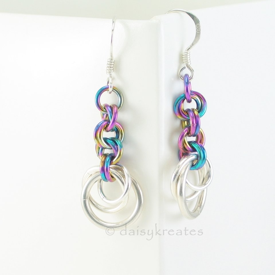 Tea Rose chainmaille earrings show off colors and textures from all sides