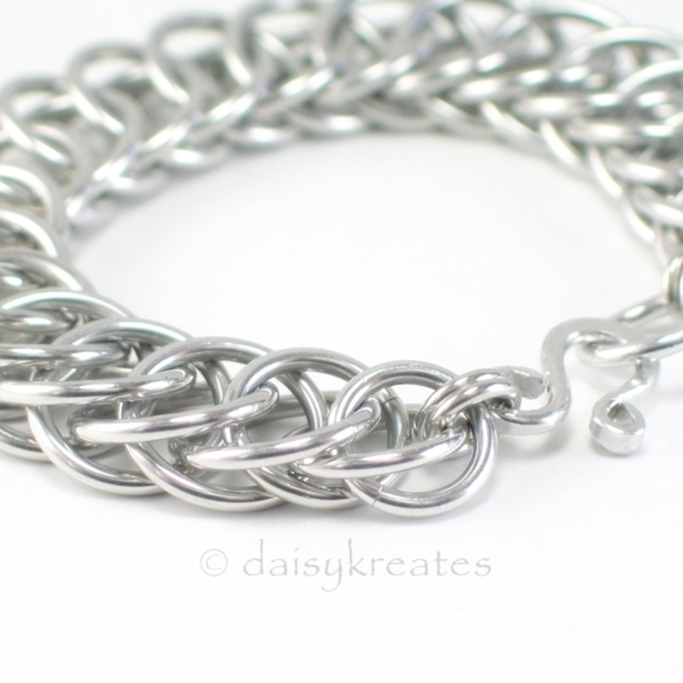 Classic and Bold Half Persian Chainmaille Bracelet in Bright Aluminum