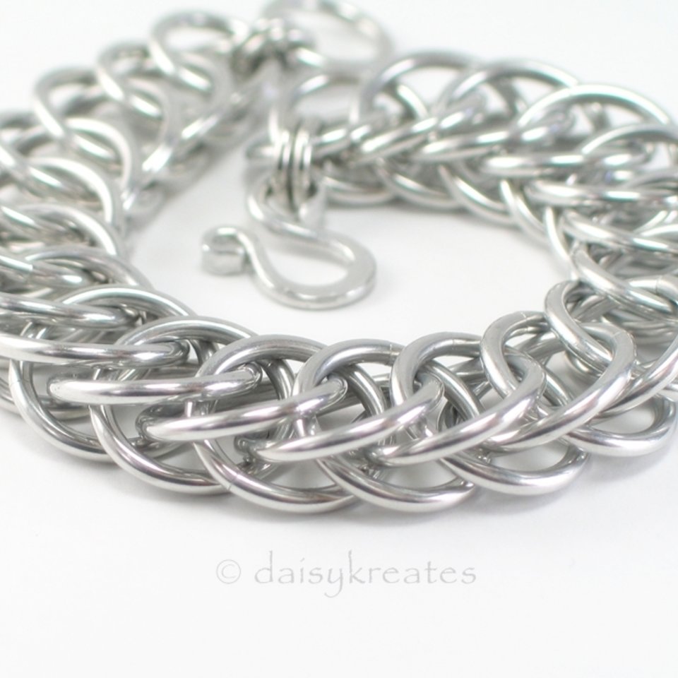 Classic and Bold Half Persian Chainmaille Bracelet in Bright Aluminum