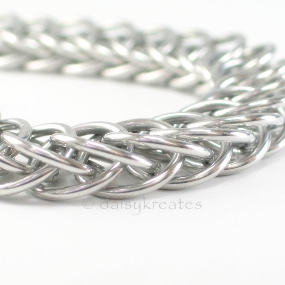 Classic and Bold Half Persian Chainmaille Bracelet in Bright Aluminum