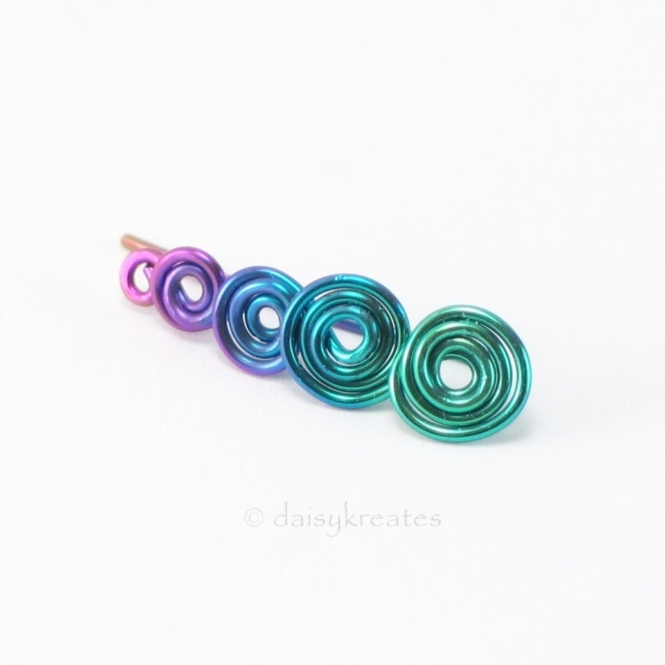Multicolor Koru Spiral Ear Climber in Anodized Pure Niobium