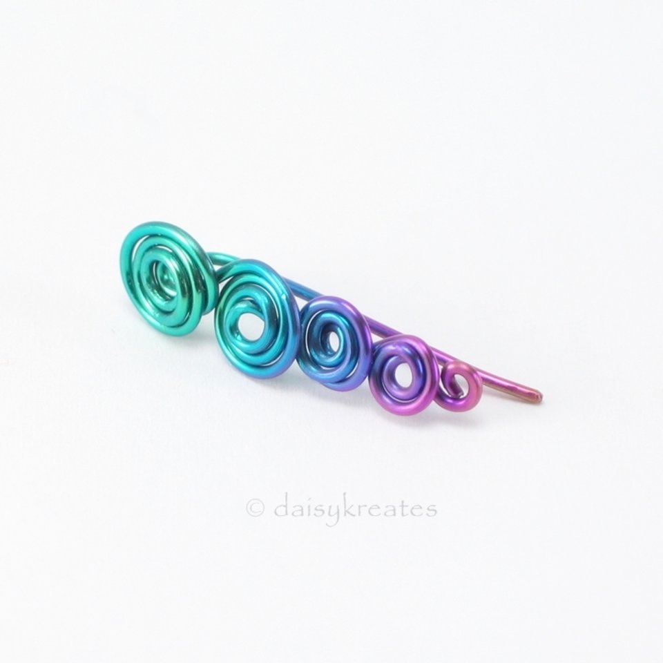 Multicolor Koru Spiral Ear Climber in Anodized Pure Niobium