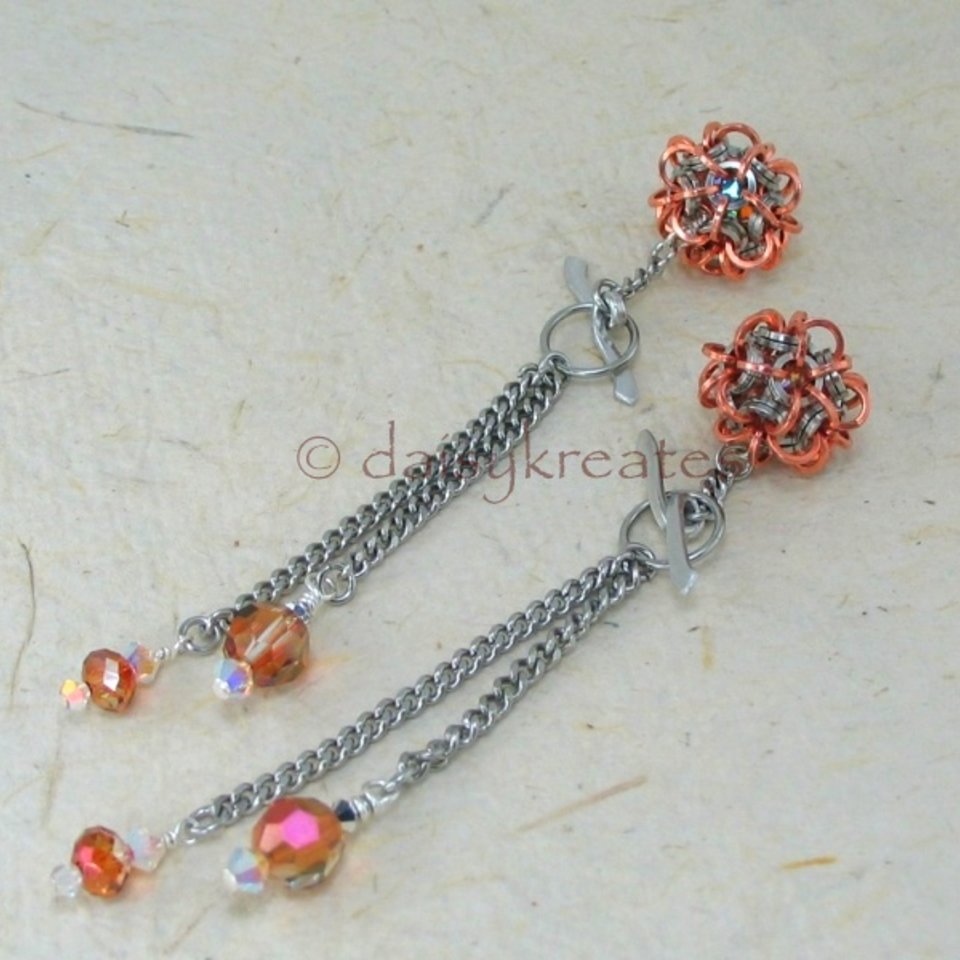Chainmaille Temari Cuff Links in Stainless Steel with Copper Accent