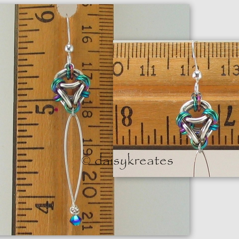 Each Nox earring measures 2 1/4 inches long, 1/2 inch wide