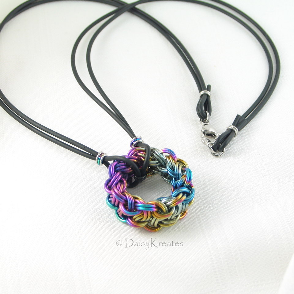 Pure niobium pendant anodized to include all spectrum of colors