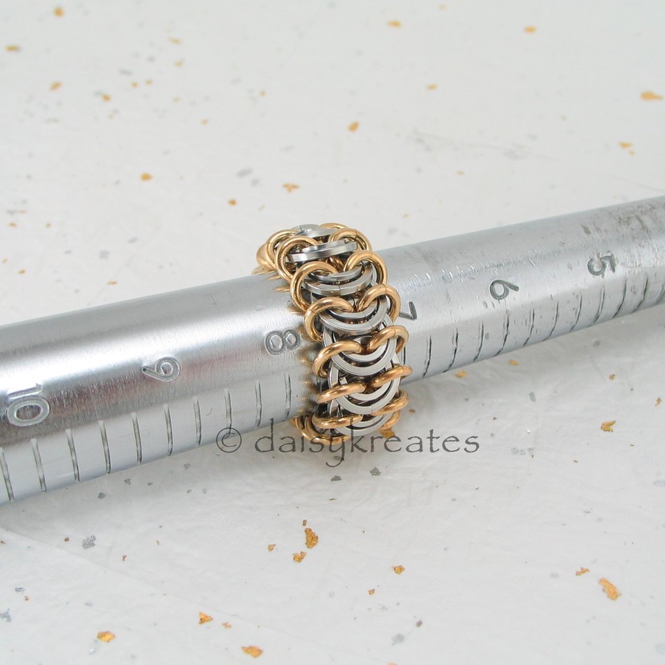 Chainmaille Vertebrae Finger Ring is measured at a popular 7 1/2 ring size