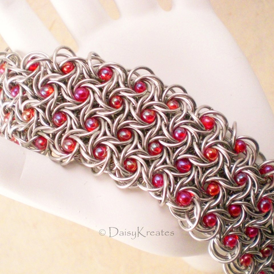 Test Product inline-edit Beaded Moorish Rose Chainmaille Cuff Bracelet
