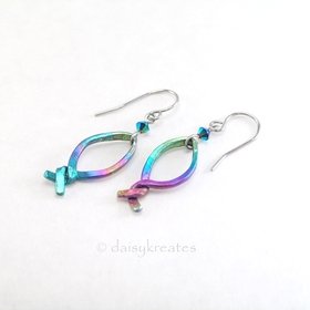 Rainbow Fish Earrings in Multi Color Anodized Niobium