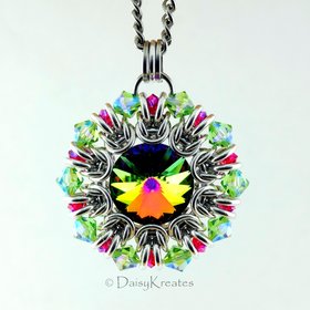 Red Green Helios Sunburst pendant with Swarovski crystals