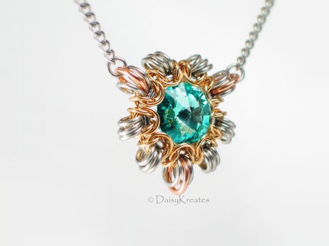 Byzantine Sun necklace with smaller pendant in Swarovski turquoise blue