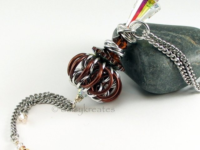 Genie Bottle Necklace with Brown Chainmaille Whirlybird Pendant