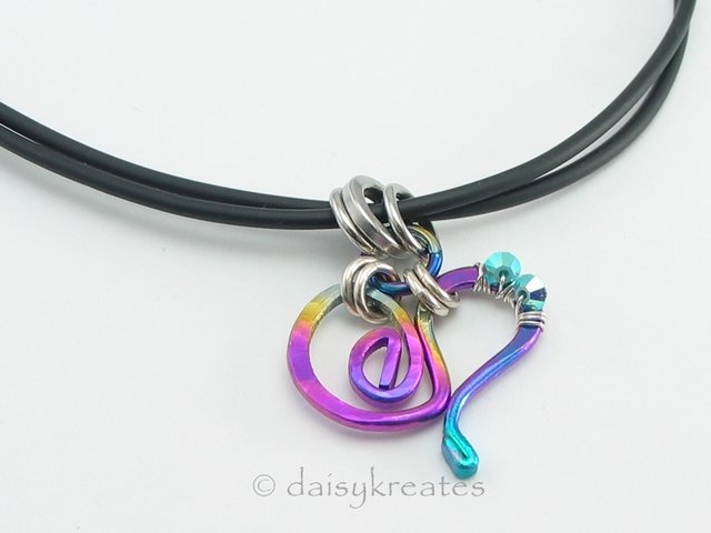 Multi-Color Forged Heart Pendant on Double-Strand Rubber Tube Necklace
