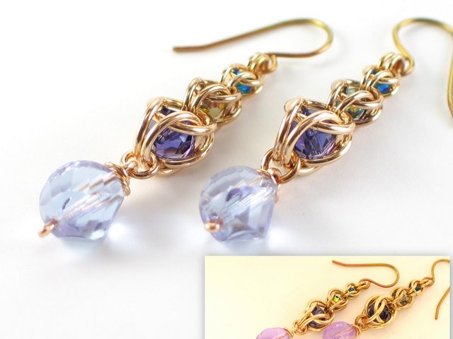 Multicolor Golden Harvest Earrings with color shifting focal beads