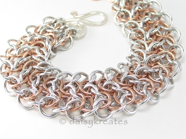 Elf Sheet Chainmaille Bracelet in Bronze and Bright Aluminum