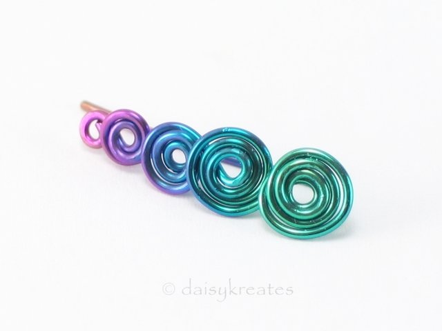 Multicolor Koru Spiral Ear Climber in Anodized Pure Niobium