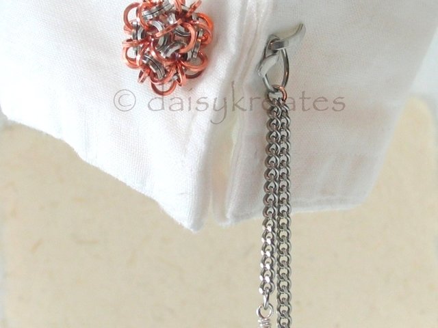 Chainmaille Temari Cuff Links in Stainless Steel with Copper Accent