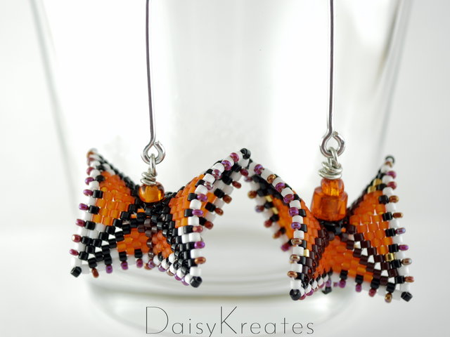 Beaded Monarch Butterfly earrings in orange and black Delica beads