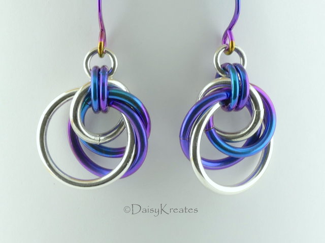 Sterling Silver and Teal Purple Niobium Tea Rose Earrings